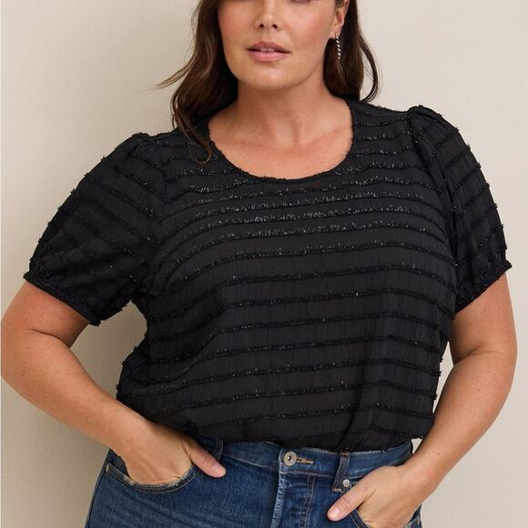 Torrid Black Abbey Lurex Chiffon Puff Short Sleeve Top 2X NWT 19132800 - Picture 1 of 13